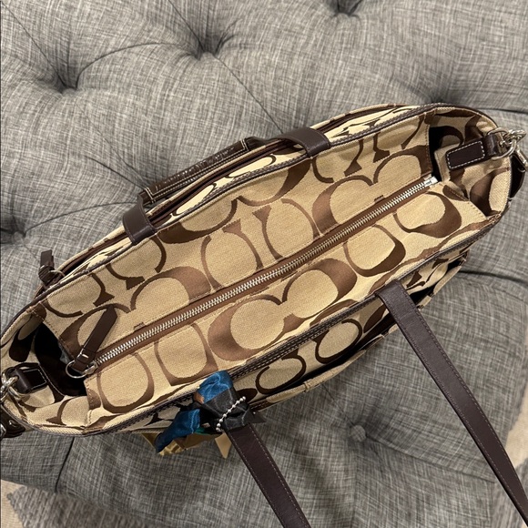 Coach Signature Stripe Baby Diaper Work Travel Large Canvas Brown Tote - Picture 10 of 17